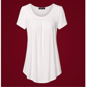 Vinmatto | White Pleated Tunic Top With Cap Sleeves. XXL